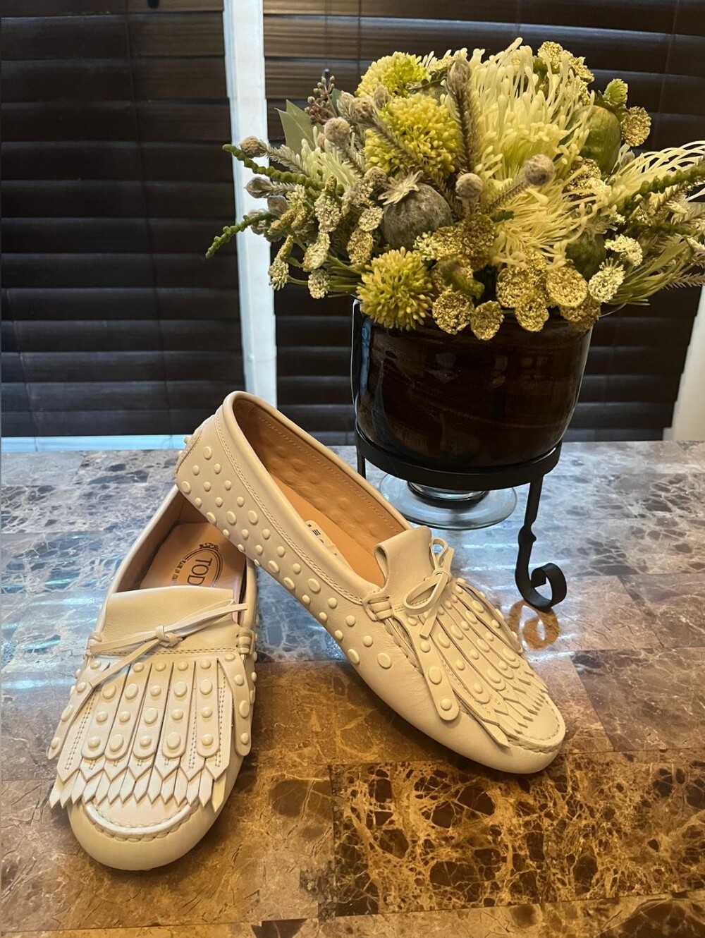 Tod's Gommino Lace-Cut Fringed Metal Studded Loafers In White Sz EU 39.5/ US 9.5